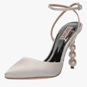 Badgley Mischka Pearl Heel Satin Pumps